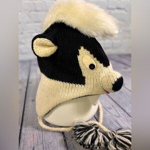deLux Knitwits Black Cream Skunk Novelty Whimsical Wool Knit Fleece Lined Hat